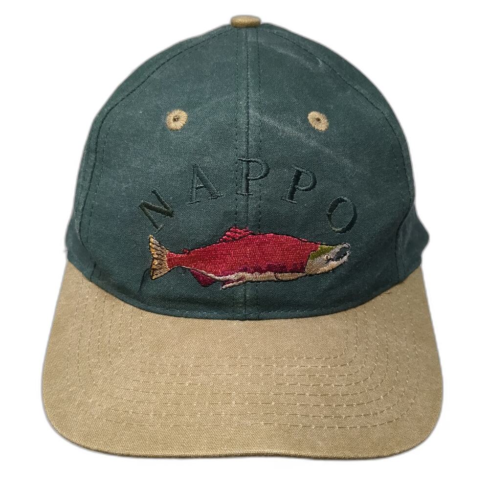 Head To Toe Snapback Green Beige Embroidered Salmon Fish Nappo Hat Vintage